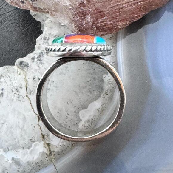 Carolyn Pollack Sterling Silver Oval Multistone Inlay Rug Design Ring Size 7.5 - Picture 8 of 10